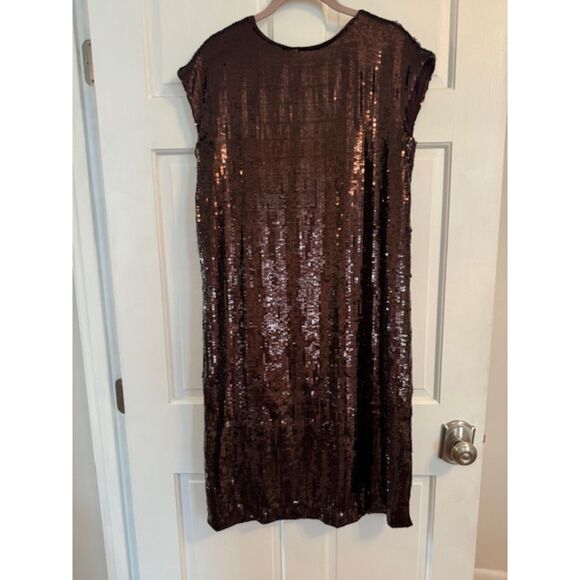 NWT Anthropologie Maeve Kara Sequin Shift Dress, Burgundy/Brown, Small - Picture 2 of 7